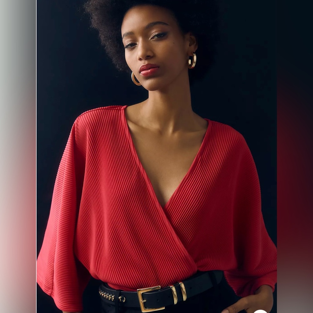 By Anthropologie Long Sleeve Wrap Top Size XSP in Red